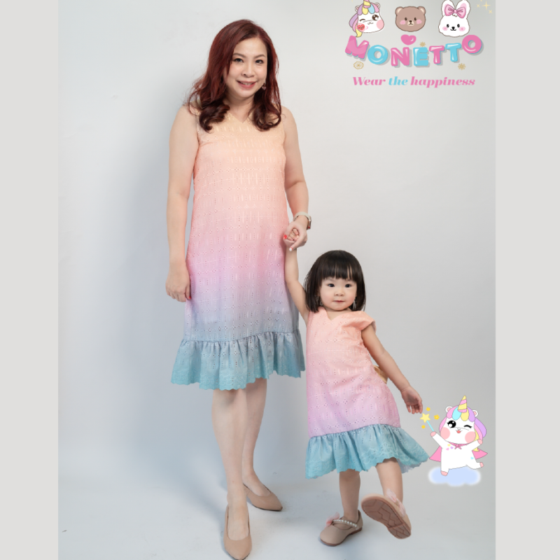 เดรสแม่ลูกไล่สีแขนกุด