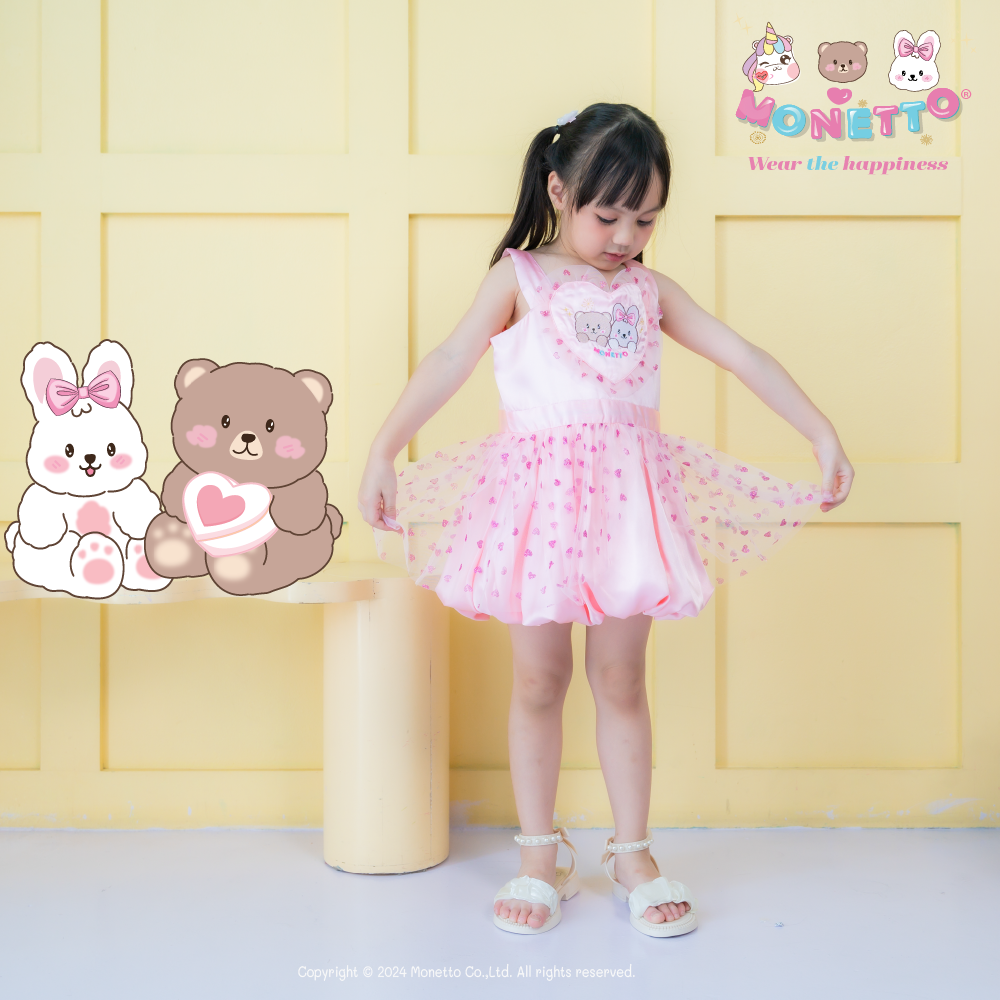 Monetto Bear and Rabbit Girl Dress เดรสเด็ก บอลลูน โอโอ้และเนเน่ สีชมพู