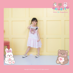Monetto Bear Girl Dress เดรสเด็ก ผ้ายืด โอโอ้ทานไอติม