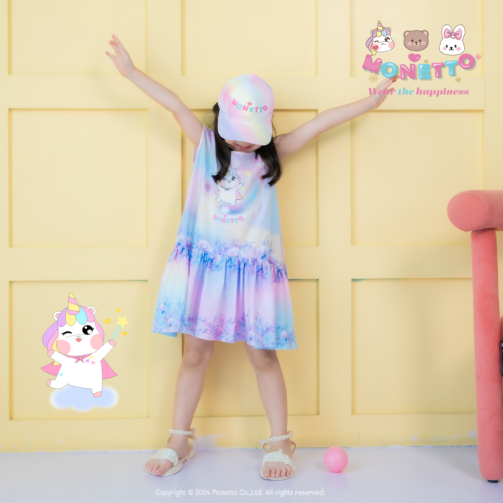 เดรสเด็ก ผ้ายืด น้องยูนี่ บับเบิ้ล ดอกไม้ม่วง