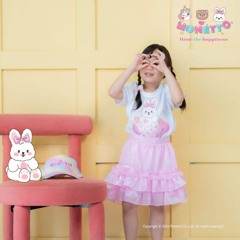 กระโปรงสั้นเด็ก ไหมออแกนดี้ สีชมพู เนเน่