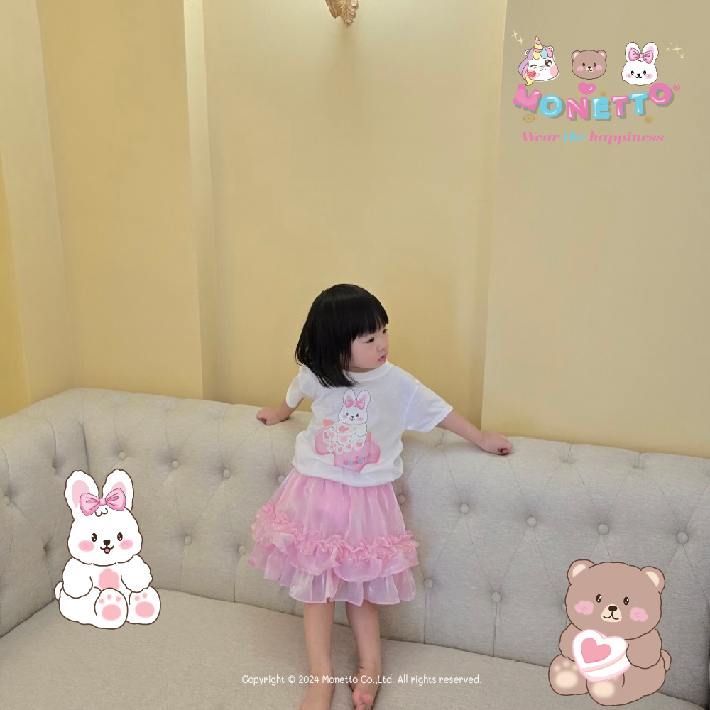 กระโปรงสั้นเด็ก ไหมออแกนดี้ สีชมพู เนเน่