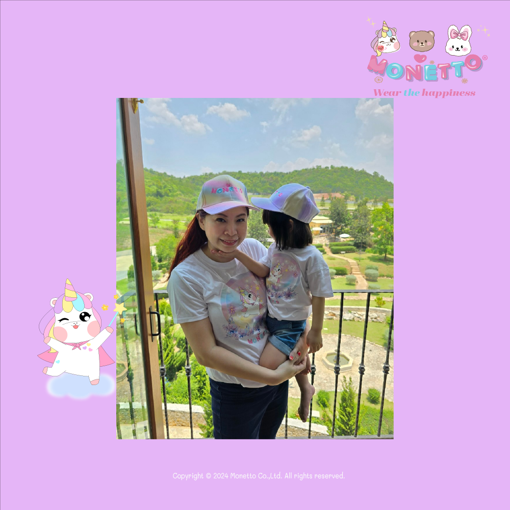 Monetto Unicorn Mom & Kids T-Shirt เสื้อยืดแม่ลูก ยูนี่ ลายบับเบิ้ล ดอกไม้ม่วง