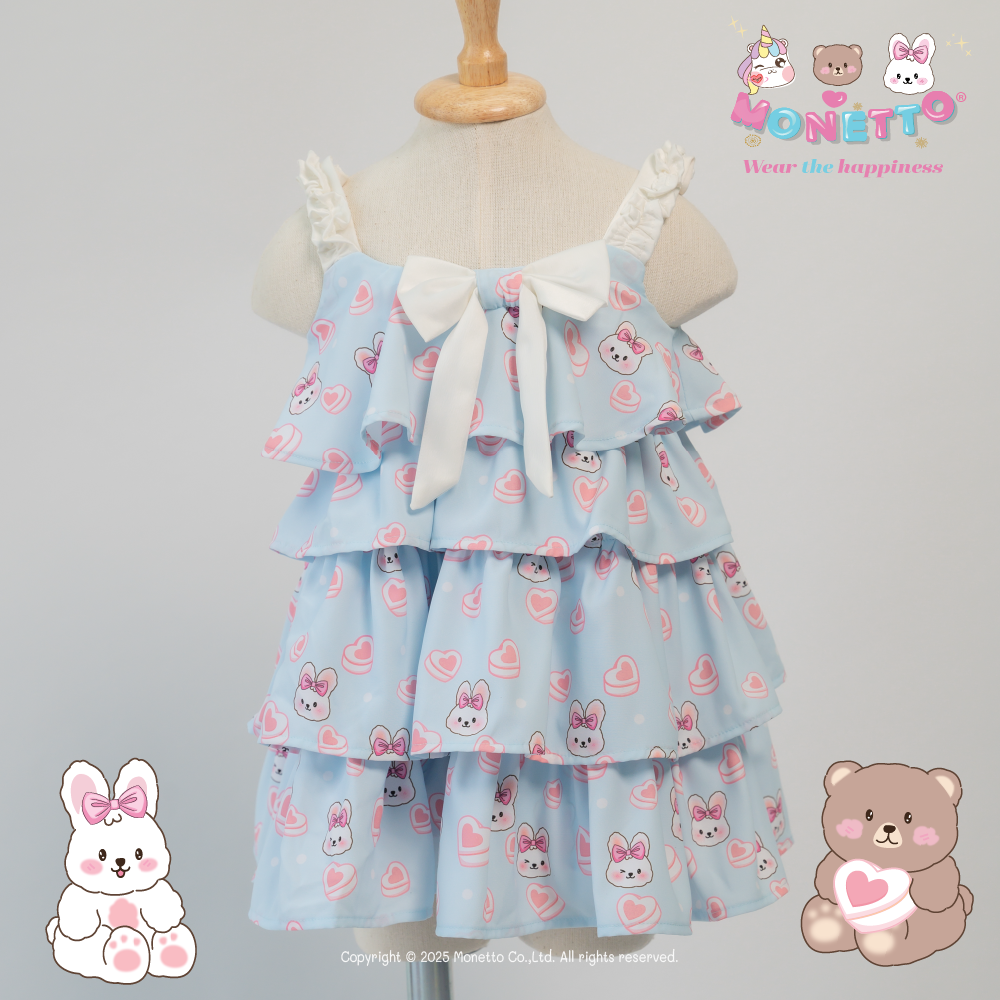 Monetto Rabbit เดรสระบายสี่ชั้น ผ้าพิมพ์ลายกระต่ายเนเน่ หัวใจ signature