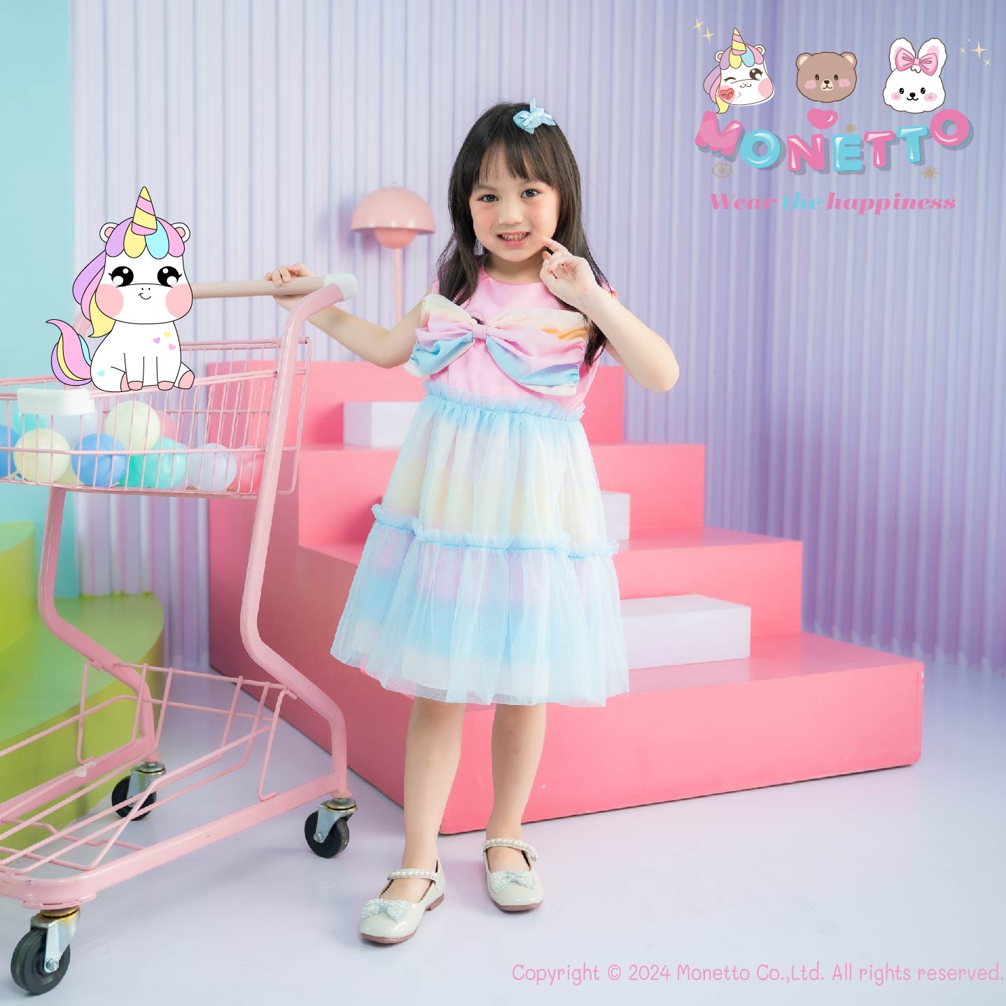 Monetto โมเนตโต้ Wear the happiness เดรสเด็กหญิง ชุดเดรสเด็ก โบว์สายรุ้ง