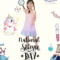 Little girl in a pink Monetto dress holding a science experiment tube, smiling with happiness เด็กผู้หญิงใส่เดรสเจ้าหญิงสีชมพู ไล่สี Monetto ทำการทดลองวิทยาศาสตร์ด้วยรอยยิ้ม